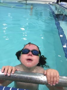 Oscar continues to love the pool and do amazing work twice each week—he now swims his full 45-minute session with no flotation device at all!